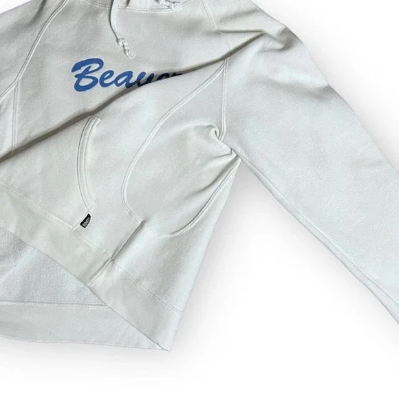 Roots Canada Athletics Women's White & Blue Flocked Graphic Beavers Hoodie Sz S - Picture 8 of 13